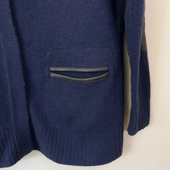 Madewell Lambswool Leather Trim Navy Cardigan - Picture 5 of 12